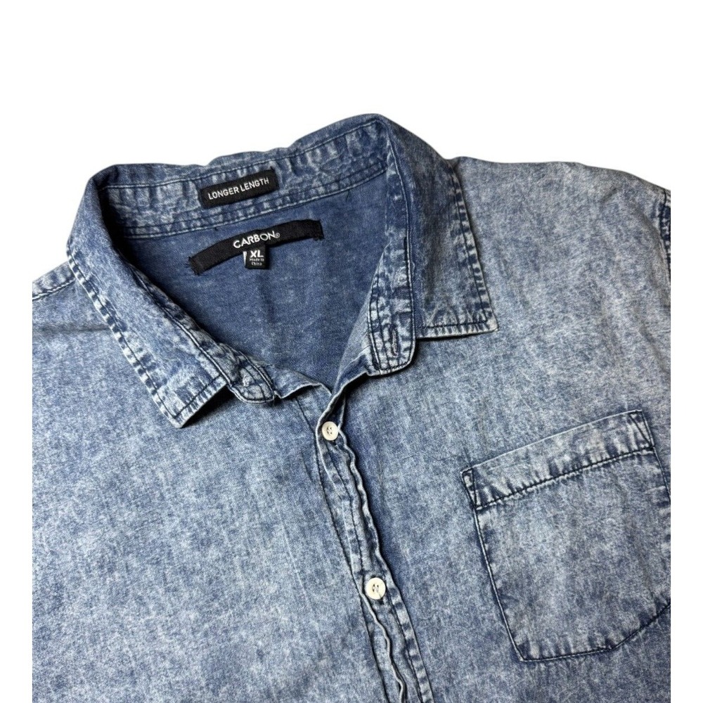 Carbon Mens XL Longer Length Shirt‎ Stonewashed Denim Chambray Short Sleeve